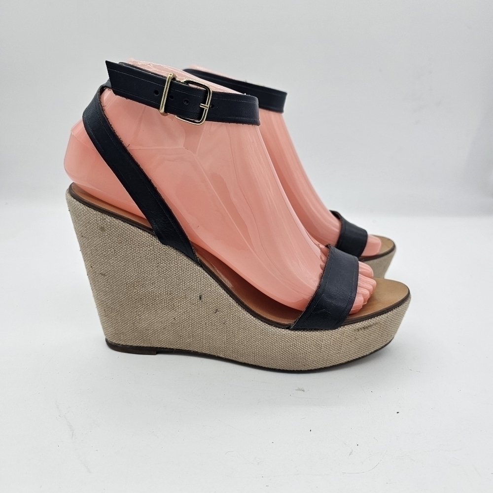 J Crew Womens Tweed Wedge Sandals Open Toe Ankle Strap Made In Italy Black 7.5 - Picture 13 of 13